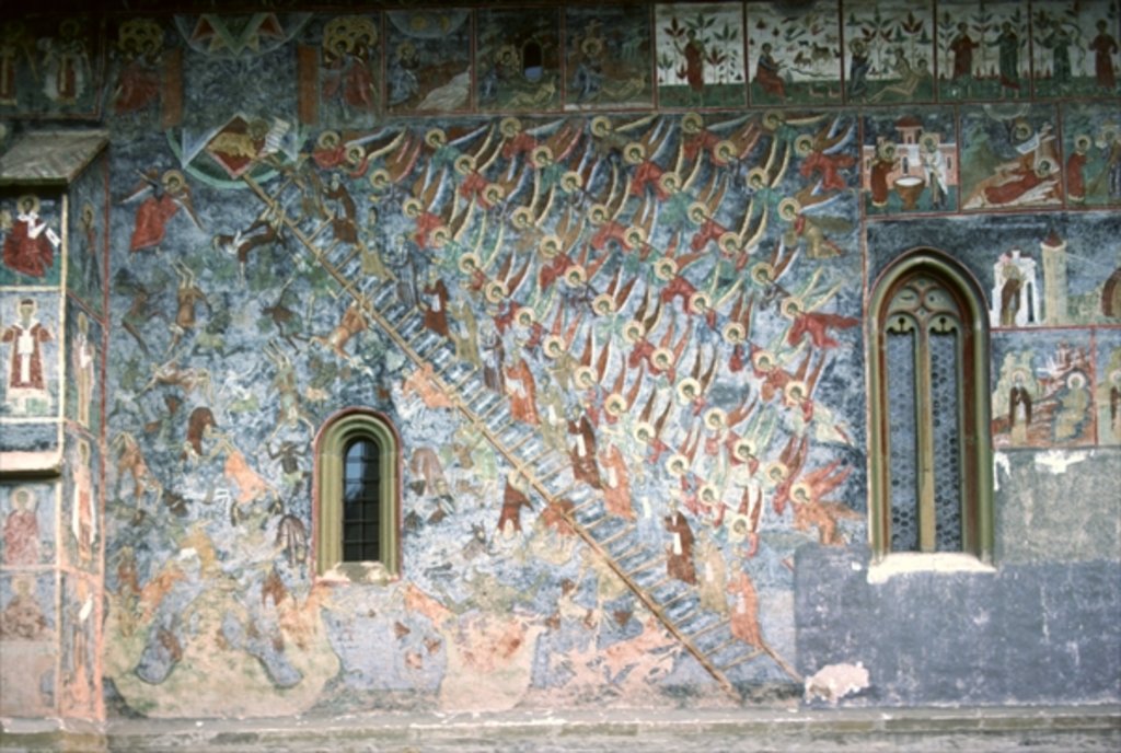 Detail of Ladder of Heaven, painting on the north front of the church, c.1601 by Romanian School