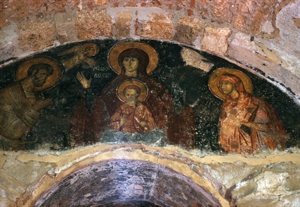 Detail of Mother of God, narthex wall painting, Afendiko church, Brontochion Monastery by Greek School