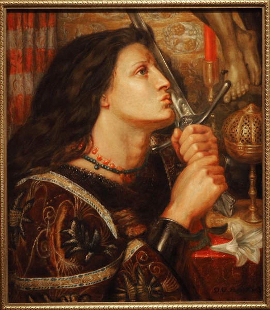 Detail of Joan of Arc kissing the scent of delivrance by Dante Gabriel Charles Rossetti