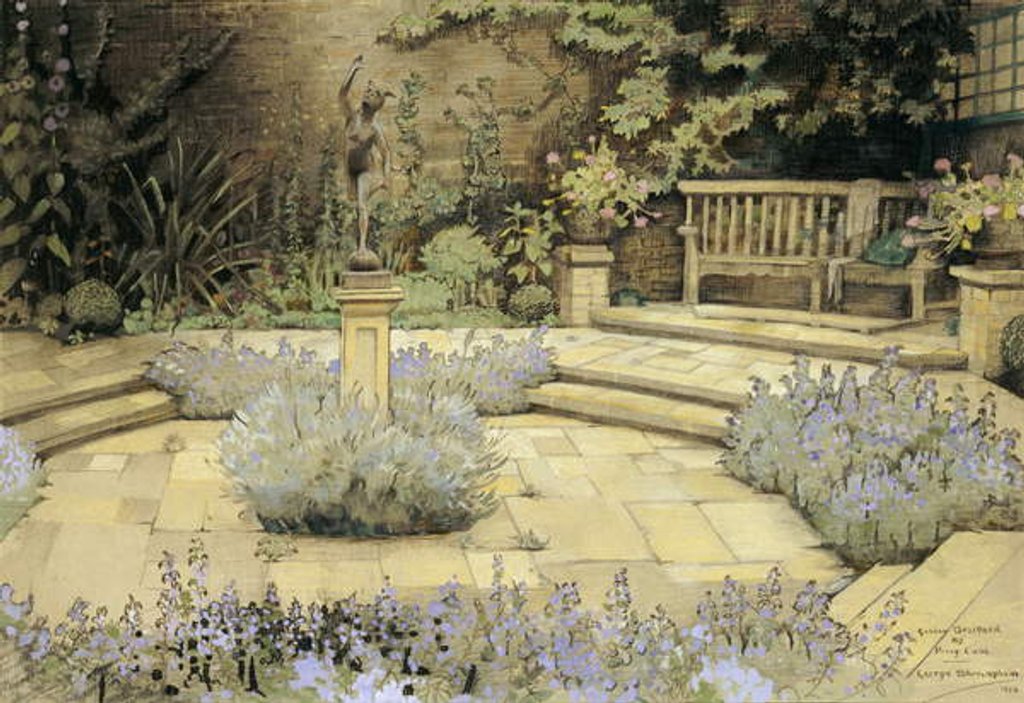 Detail of View of a paved garden with beds of lavender designed by Percy Can, 1923 by George Sheringham