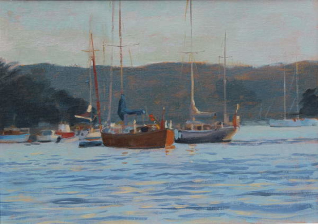 Detail of Evening yachts Salcombe, 2016 by Jennifer Wright