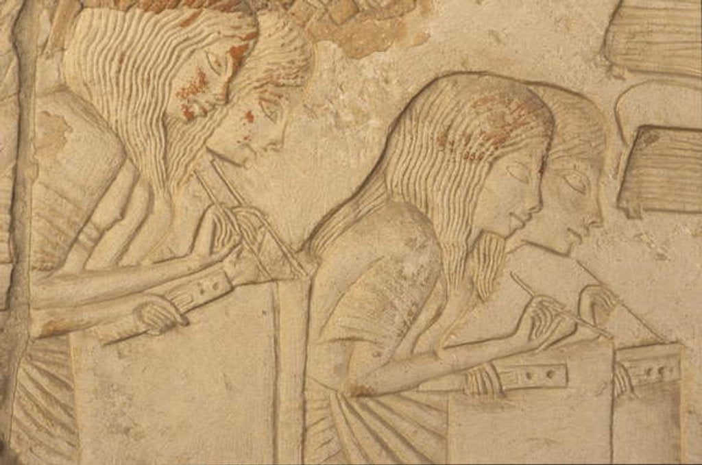 Detail of Relief depicting scribes at work by Egyptian 18th Dynasty
