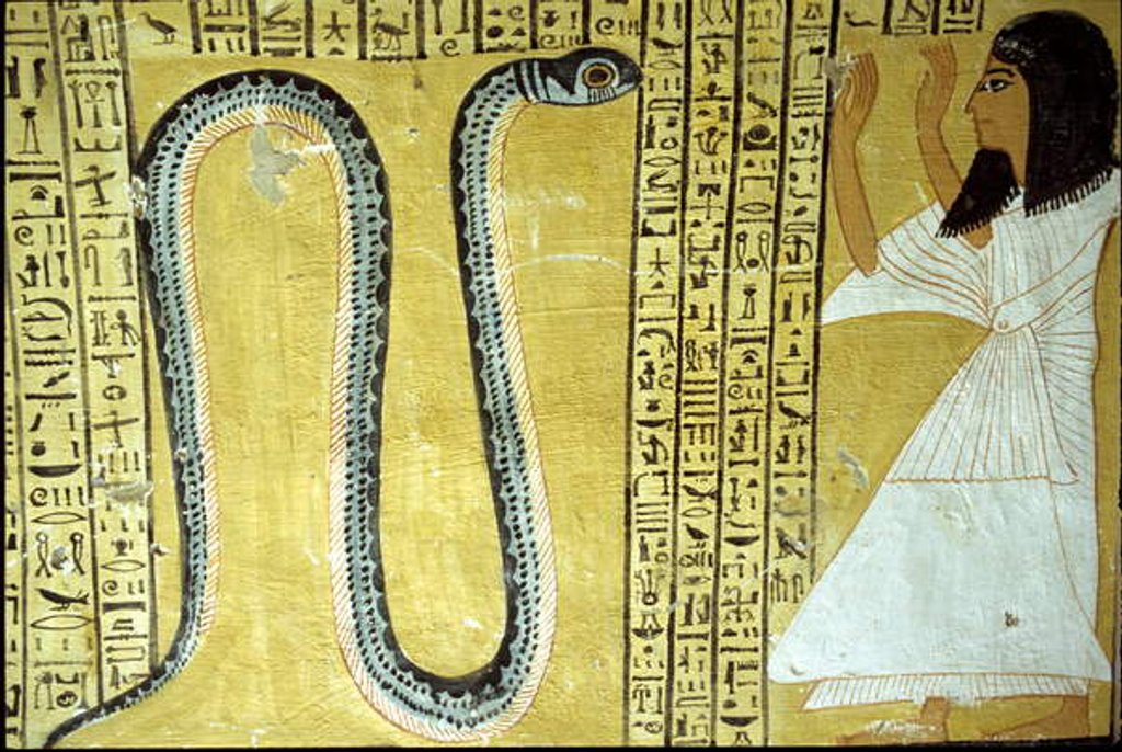 Detail of Inherkhau worshipping Sito serpent God of the Underworld by Egyptian 20th Dynasty