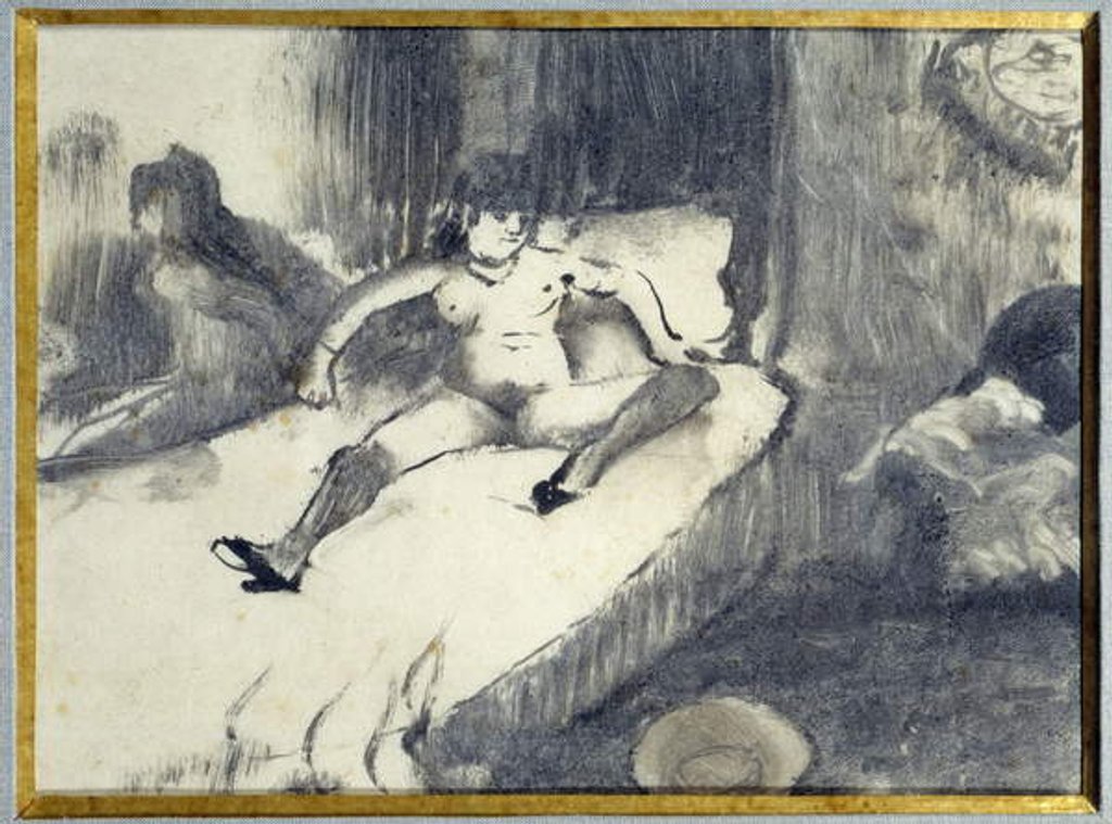 Detail of Rest on the bed A prostitute resting on her bed in a brothel by Edgar Degas