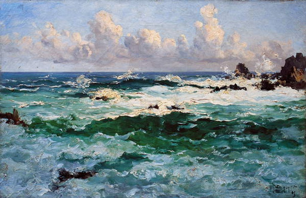 Detail of Ouessant, Rising sea between the semaphore and the trumpet, 1885 by Emmanuel Lansyer