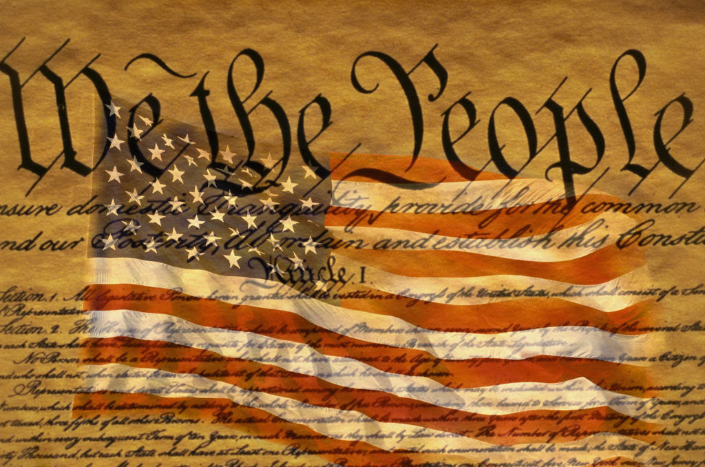 Detail of Constitution and U.S. Flag by Corbis