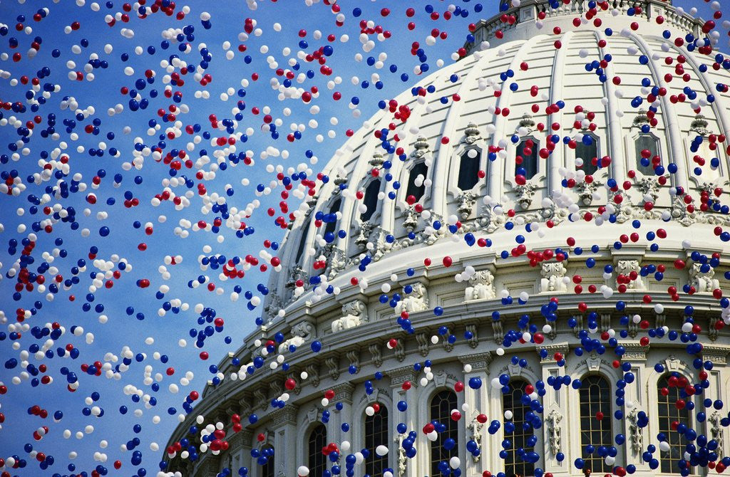 Detail of Balloons Floating over U.S. Capitol Dome by Anonymous