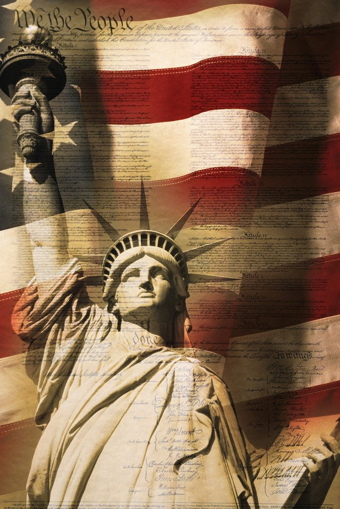 Detail of Statue of Liberty and American Flag by Anonymous