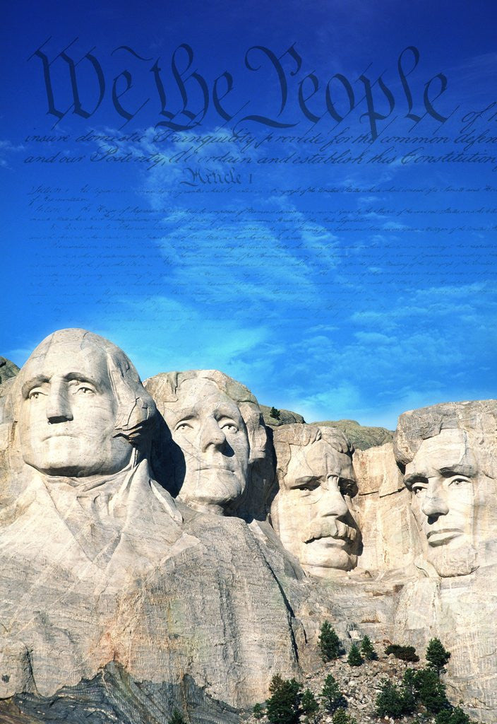 Detail of Preamble to US Constitution Above Mount Rushmore by Anonymous