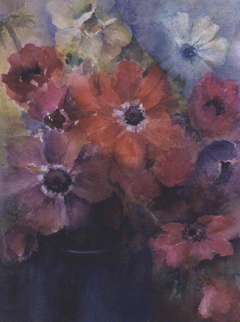 Detail of Caen Anemones in a Blue Jug by Karen Armitage