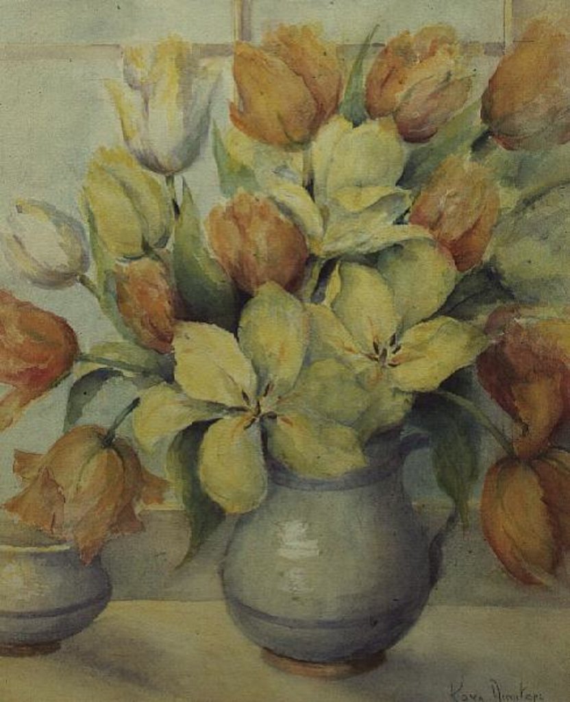 Detail of Mendel and Darwin Tulips on a Window Sill by Karen Armitage
