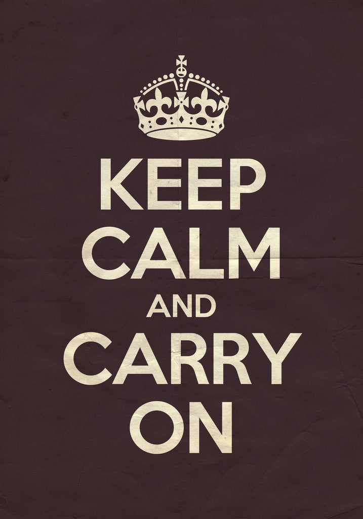 Detail of Keep Calm And Carry On Poster in Brinjal Vintage by Magnolia Box