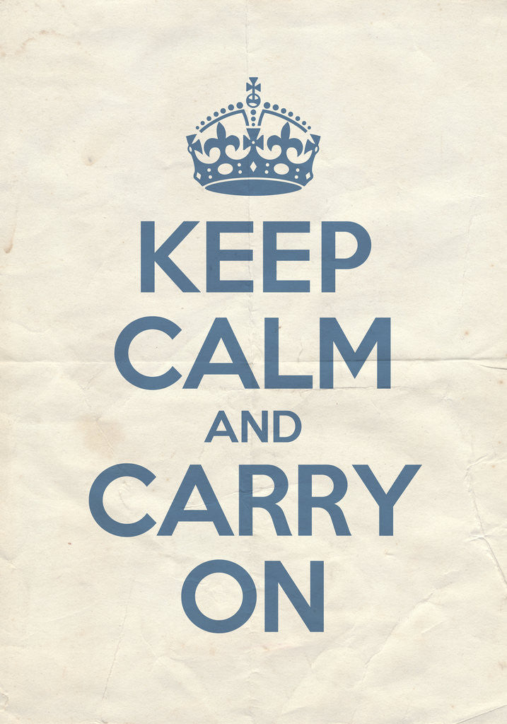 Detail of Keep Calm And Carry On Poster in Cooks Blue Vintage Reversed by Magnolia Box