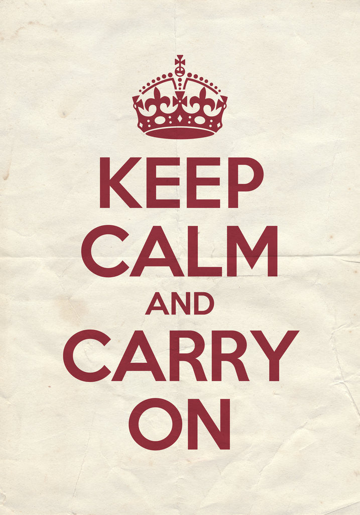 Detail of Keep Calm And Carry On Poster in Eating Room Red Vintage Reversed by Magnolia Box