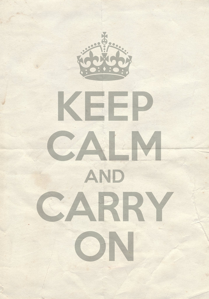 Detail of Keep Calm And Carry On Poster in Lamp Room Gray Vintage Reversed by Magnolia Box