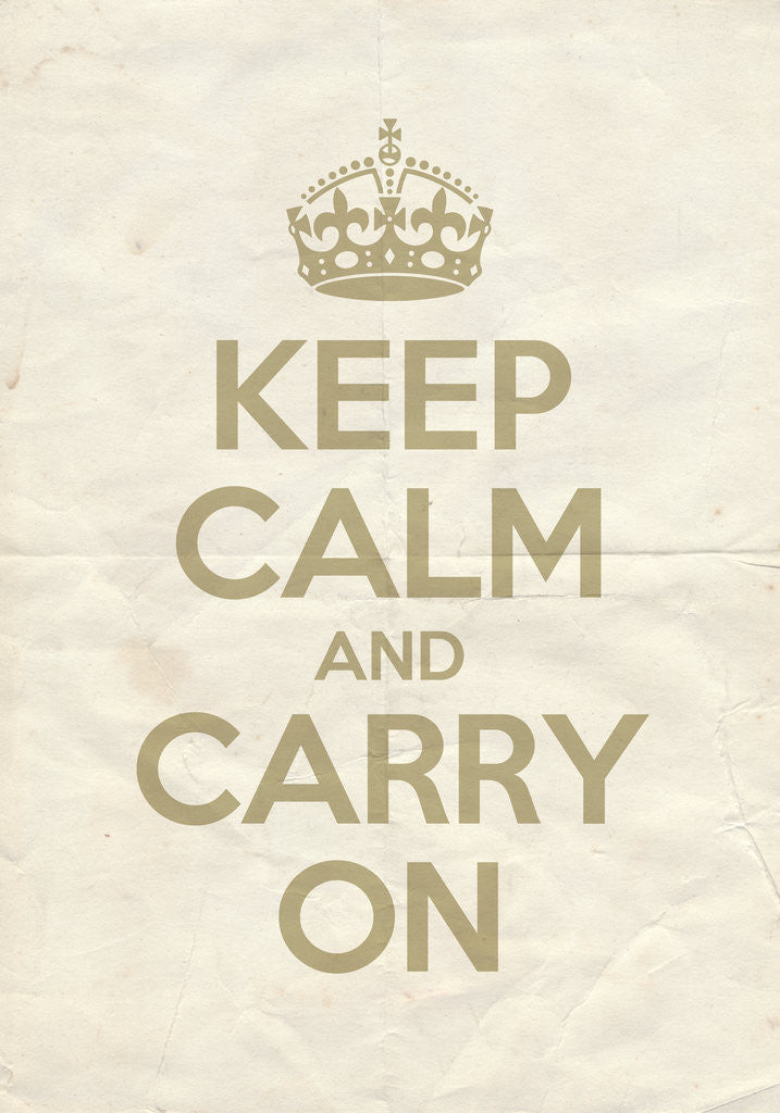 Detail of Keep Calm And Carry On Poster in Light Stone Vintage Reversed by Magnolia Box