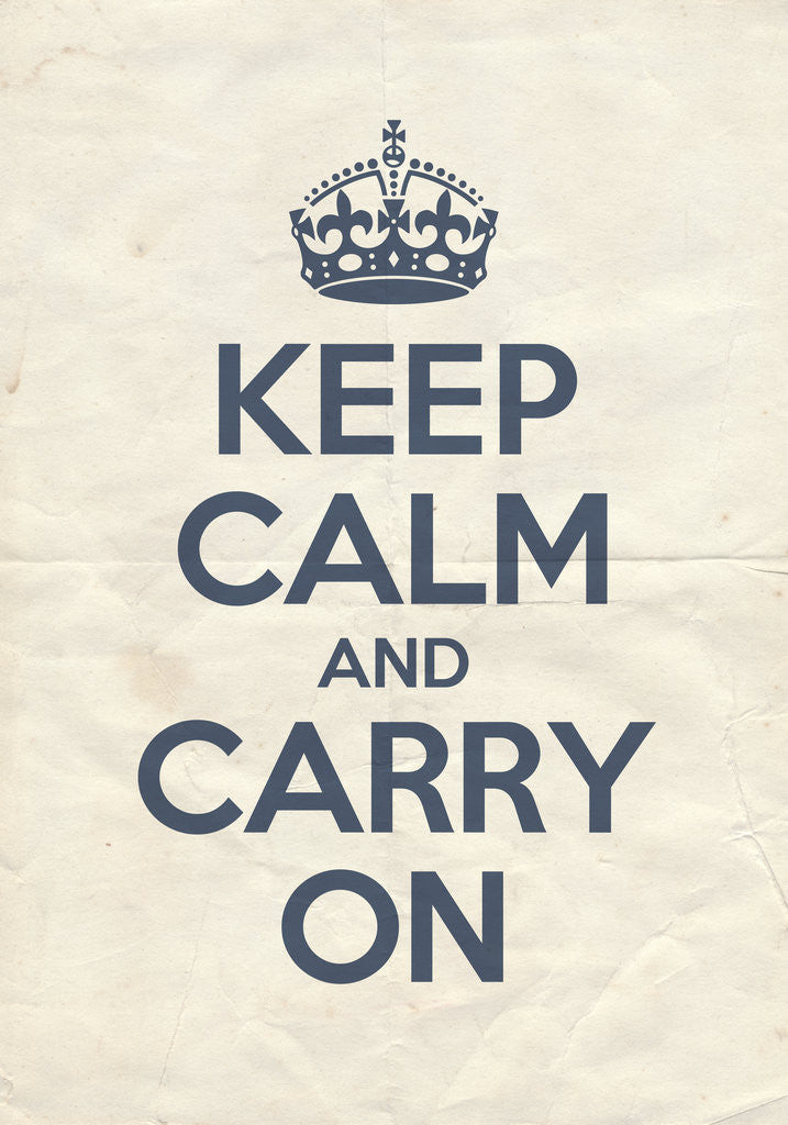 Detail of Keep Calm And Carry On Poster in Pinch Blue Vintage Reversed by Magnolia Box
