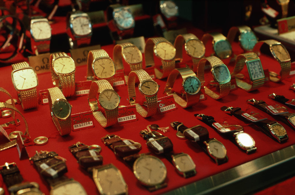 Detail of Watches in Jewelry Store Display by Corbis