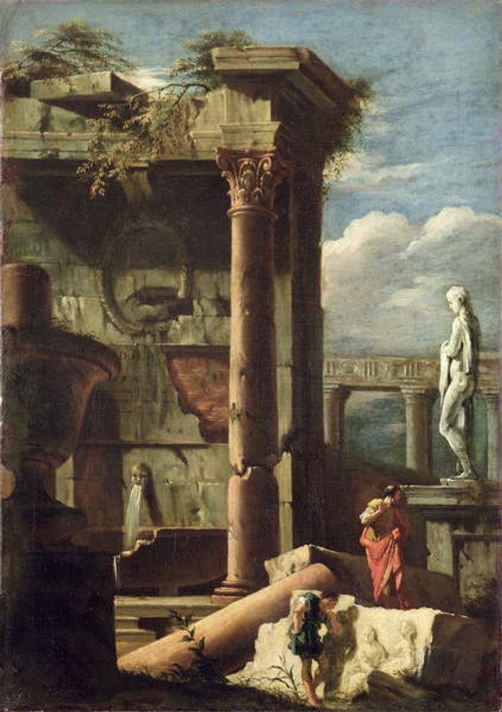 Ancient Building with a Statue and Decorative Figures, 1720-25 by Marco Ricci
