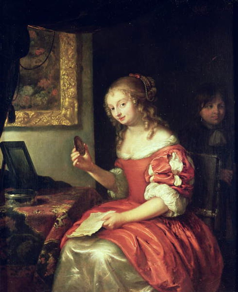 Detail of Young Woman with Letter and Locket, 1667 by Caspar Netscher