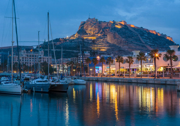 View over sports harbour to Santa Barbara castle, Alicante, Alicante Province, Costa Blanca, Spain by Anonymous