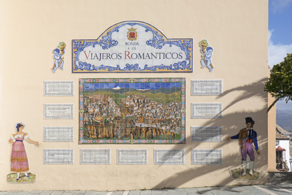 Detail of Wall display commemorating 'romantic travellers' who have visited Ronda through the centuries by Anonymous
