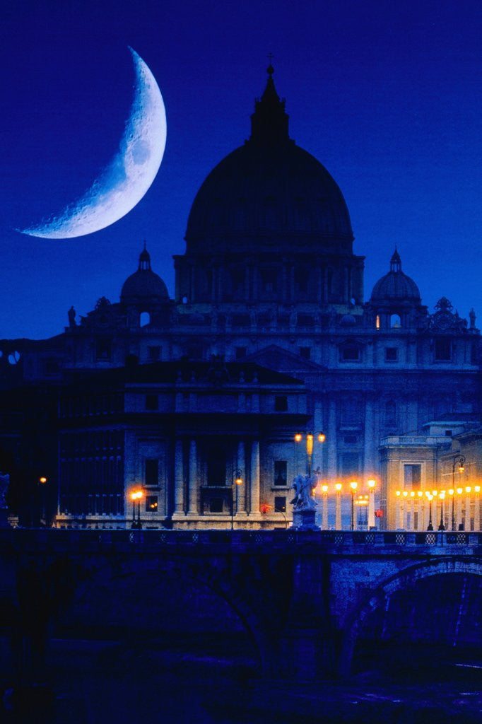 Detail of St. Peter's Basilica at Night by Anonymous