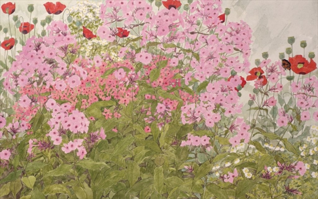 Detail of Pink Phlox and Poppies with a Butterfly by Linda Benton