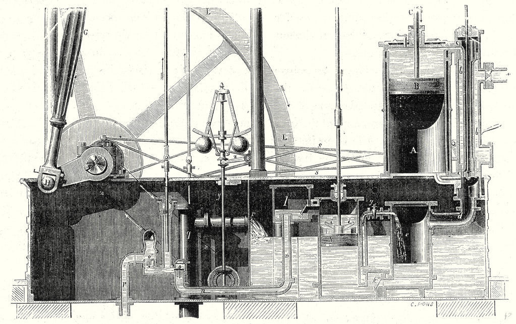Detail of Cross Section of Condensing Machine or Watt's Low Pressure Machine by Anonymous
