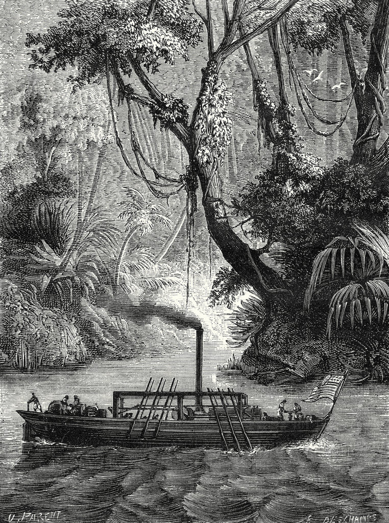 Detail of The First American Steamboat. John Fitch Conducts an Experiment in 1789 Near Philadelpia on the Delaware by Anonymous