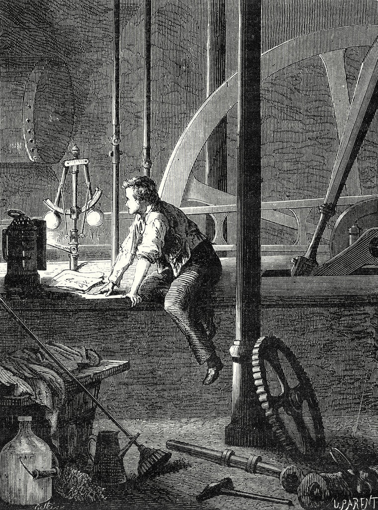 Detail of George Stephenson Disassembles and Repairs His Steam Engine in Newcastle by Anonymous