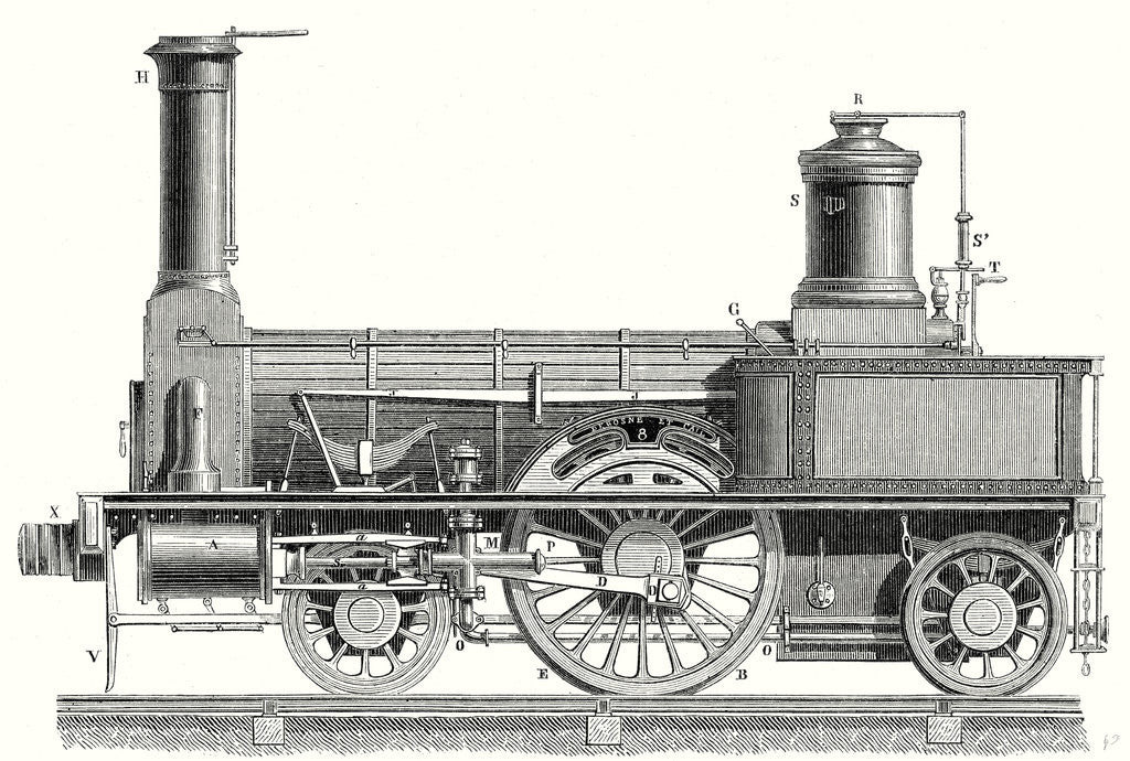 Detail of Sideview of a Locomotive Showing the Mechanism of the Engine by Anonymous
