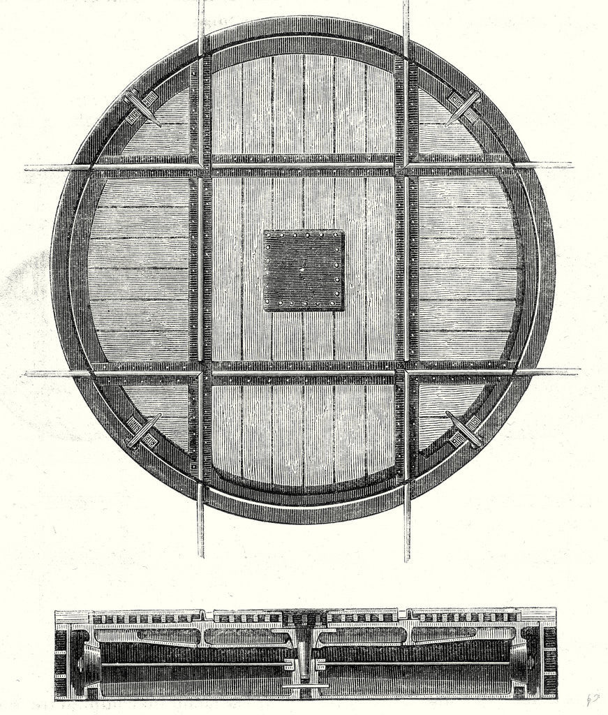 Detail of Nineteenth Century Railway Features: Rectangular Turning Plate and a Cross Section of This Plate by Anonymous