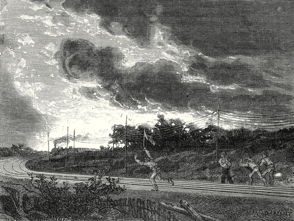 Detail of Platelayer Raises the Alarm Signal and Runs in Front of a Train to Prevent an Accident by Anonymous