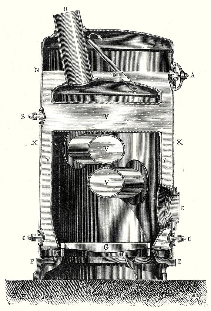 Detail of Cross Section of the Hearth and the Crossed Boiler Reboiler of M. Hermann-Lachapelle's Industrial Traction Engine by Anonymous