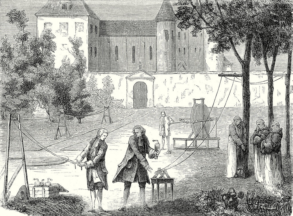 Detail of Experiment Conducted in 1746 by Lemonnier in the Monastry of Chartreux to Measure the Speed of Electricity by Anonymous