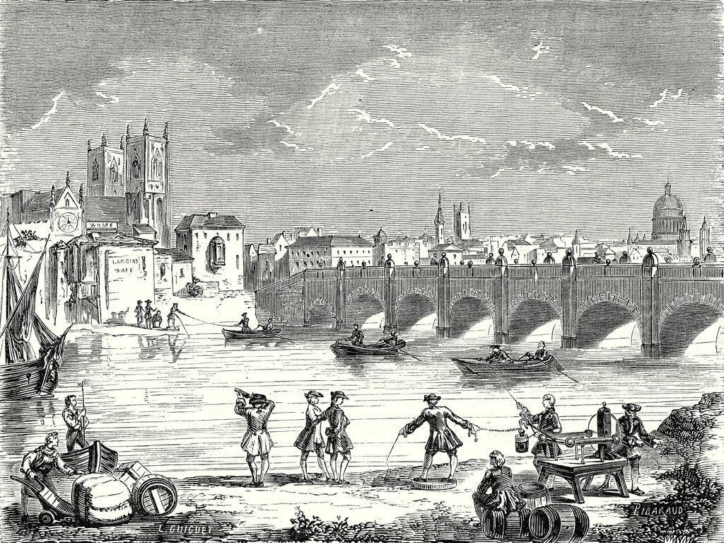 Detail of Experiment Conducted in 1747 on the Thames by Martin Folcker Cavendish and Bevis Near London Bridge to Measure the Speed of Electricity by Anonymous