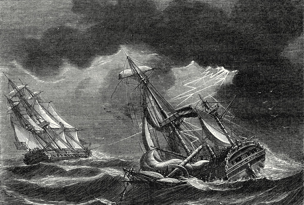 Detail of The Ship of Captain Cook is Spared Thanks to His Lightning Rod While a Dutch Ship is Almost Struck by Lightning by Anonymous