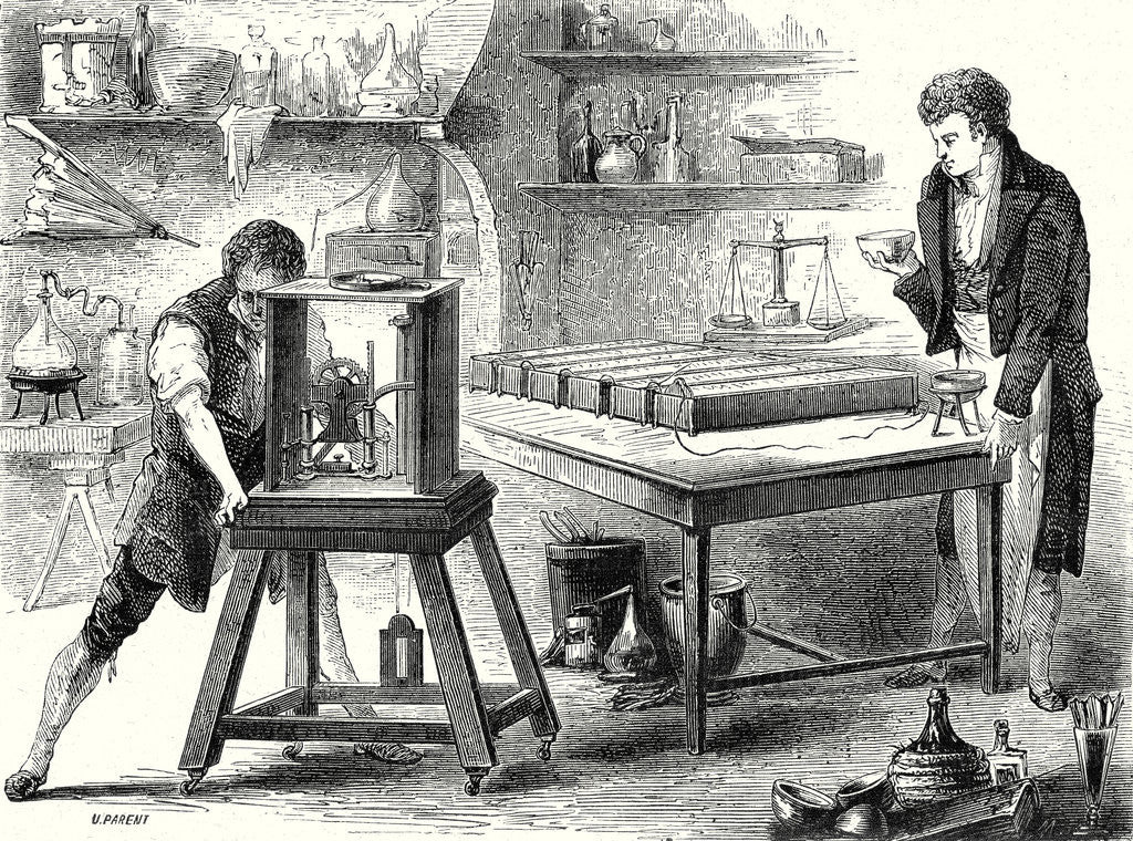 Detail of Davy Decomposes Alkali with the Battery of Volta by Anonymous