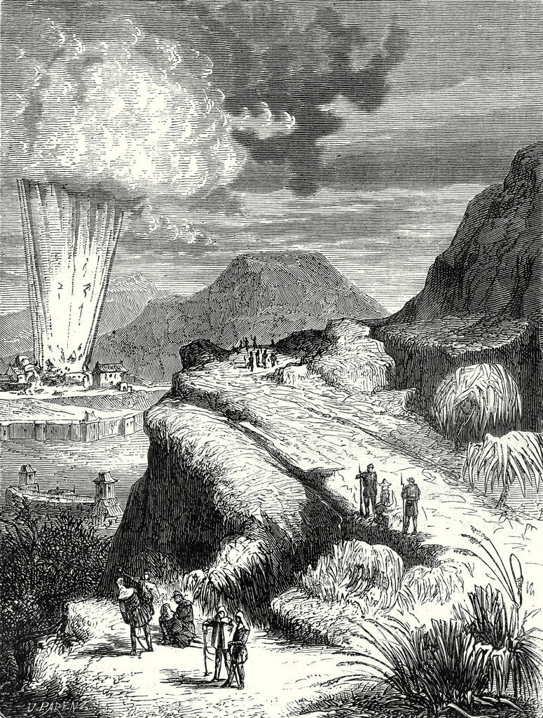 Detail of Destruction of Fort Pei-Ho in China by the Ignition of a Mine by Ruhmkorff's Machine by Anonymous