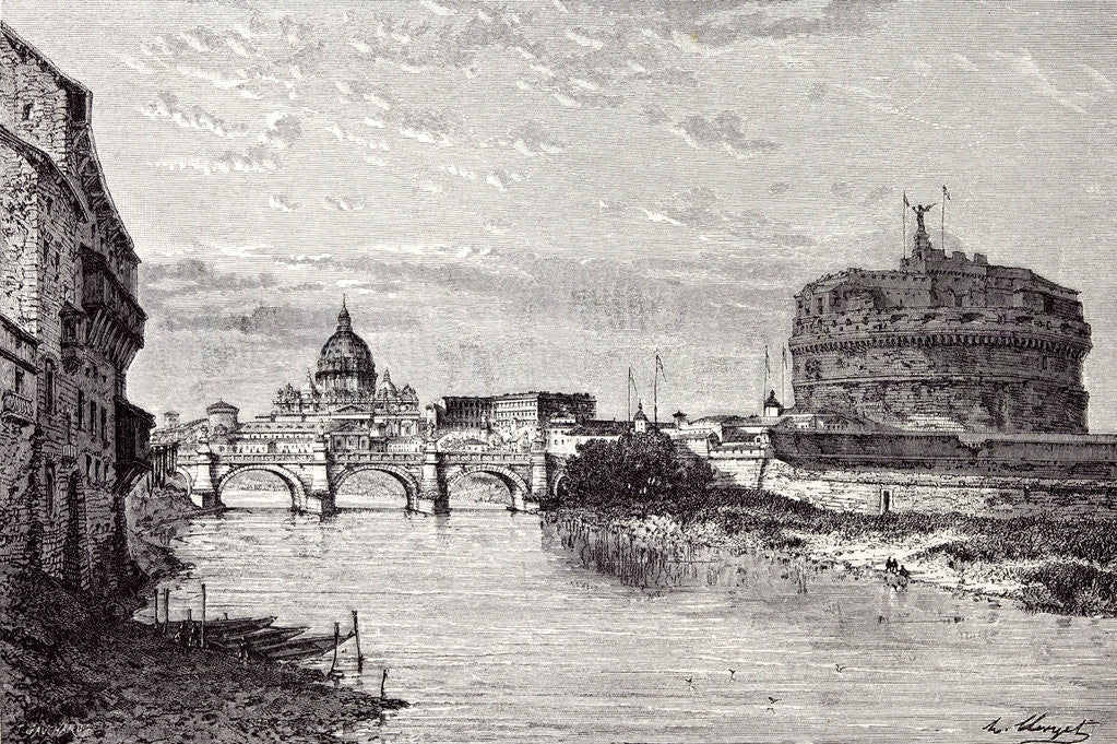 Detail of Rome Italy 1875 Mole of Adrian Banks of the Tiber Between Ripetta and the Bridge Od St. Angelo by Anonymous