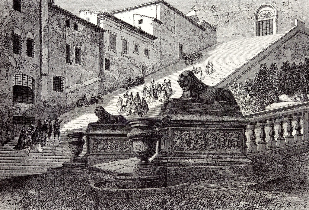 Detail of Rome Italy 1875 The Scala Cceli the Great Steps of Santa Maria of the Capitol by Anonymous