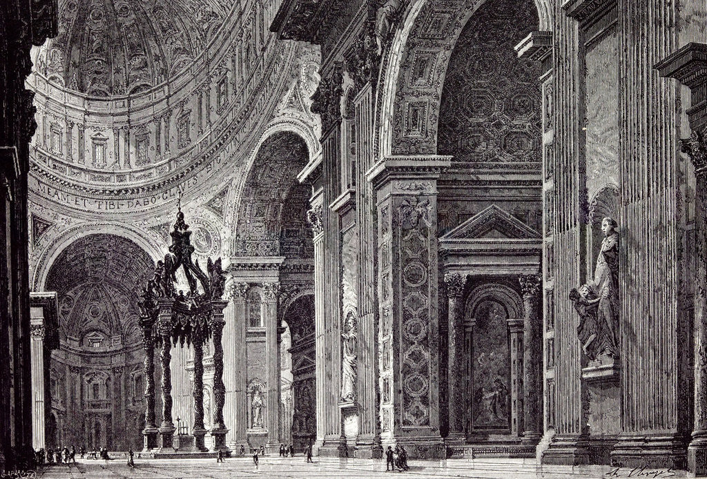 Detail of Rome Italy 1875 Interior of St. Peter's View Taken from Left Transept by Anonymous