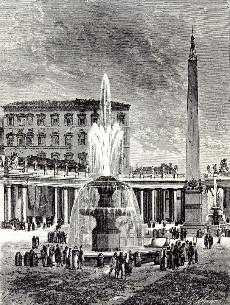 Detail of Rome Italy 1875 Obelisk of Caligula and Fountains of the Piazza of St. Peter's by Anonymous