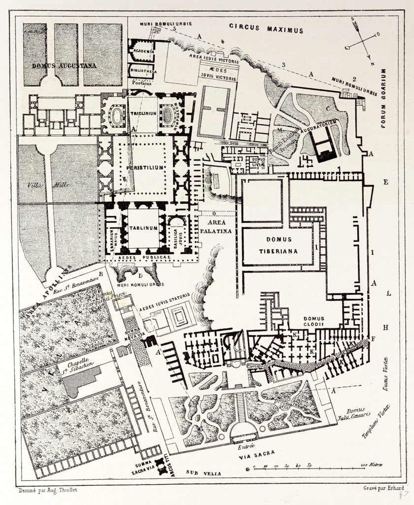 Detail of Rome Italy 1875 Plan of the Excavations on the Palatine by Anonymous