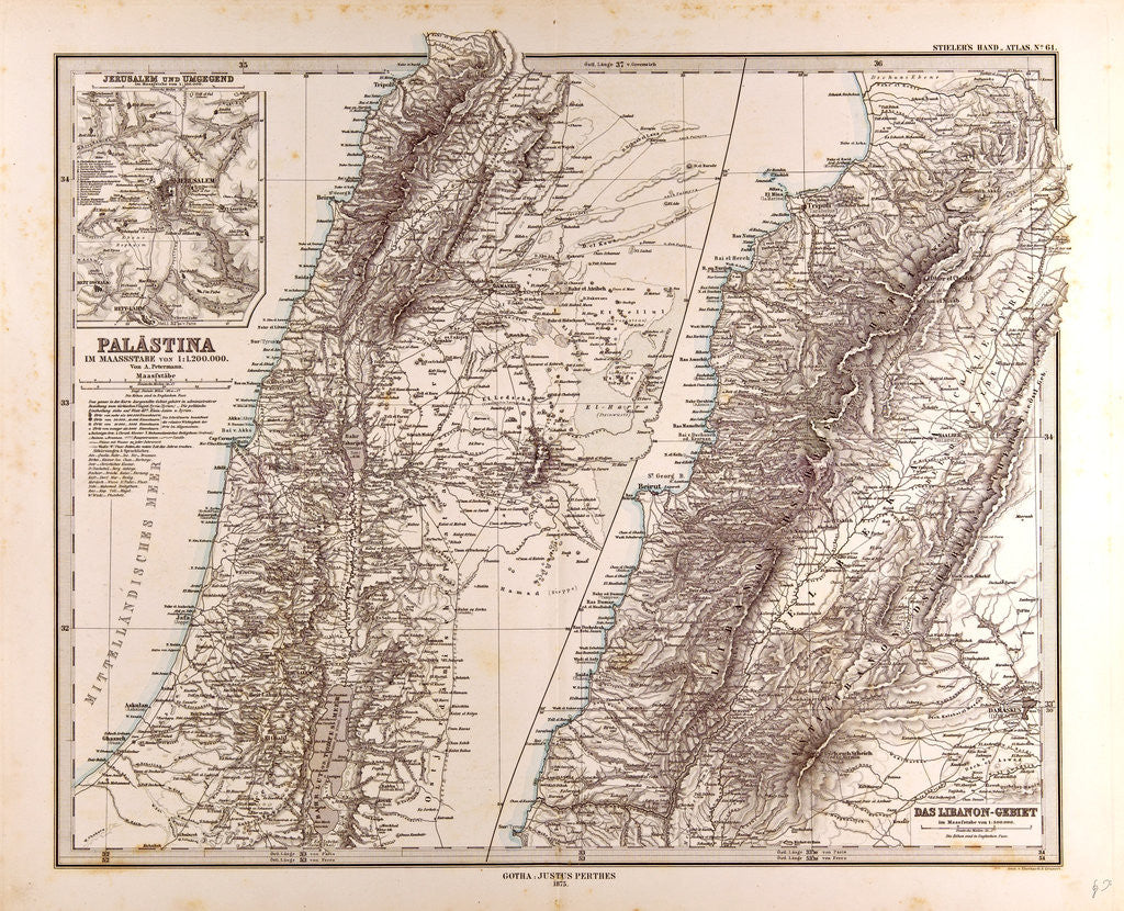 Detail of Israel Palestine Jerusalem Map by Anonymous