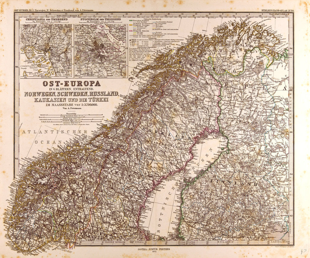 Detail of Norway Sweden Map 1872 by Anonymous