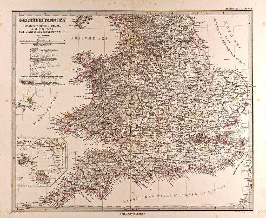 Detail of Great Britain Map 1872 by Anonymous