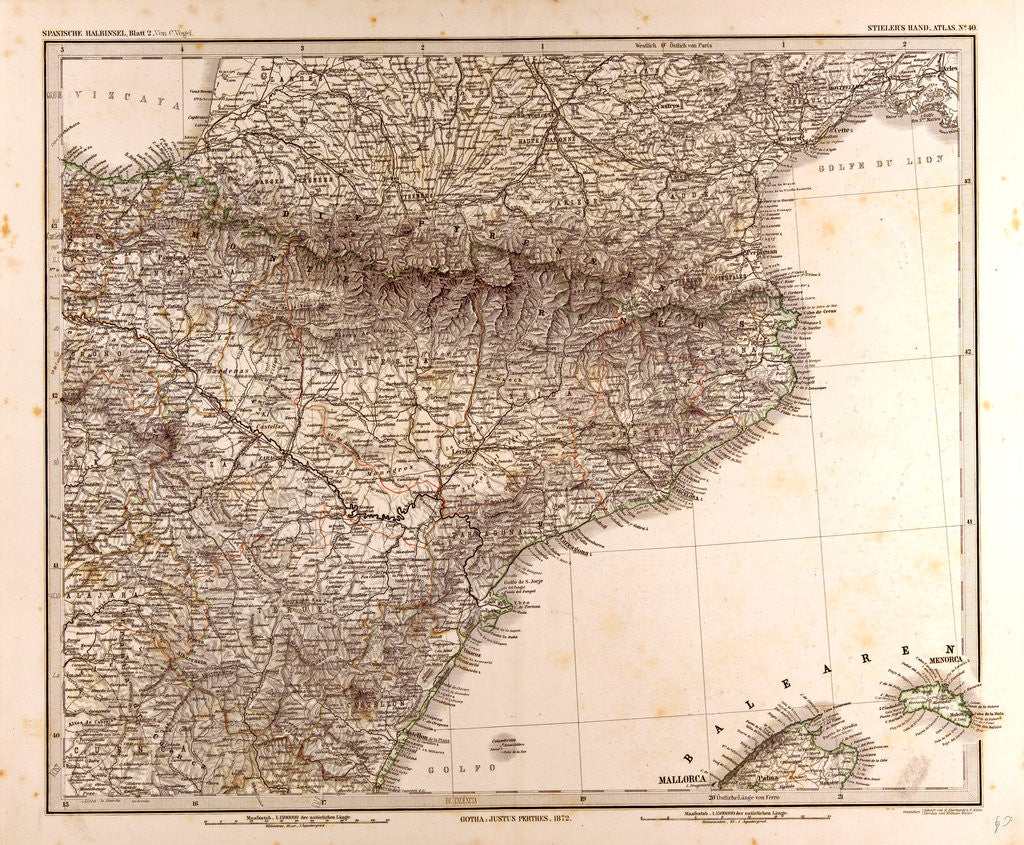 Detail of Spain France Pyrenees Map 1872 by Anonymous