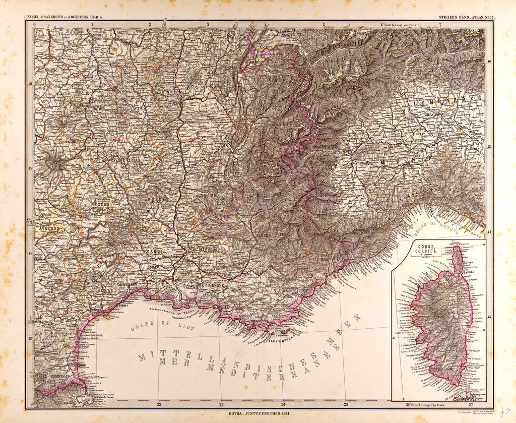 Detail of France Map 1874 by Anonymous